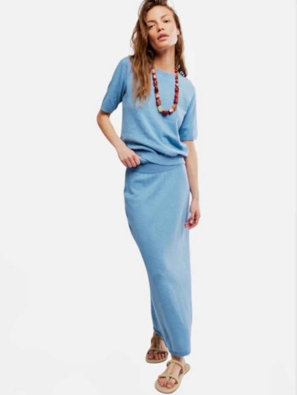 Free People Isabella Cotton & Linen Knit Sweater & Maxi Skirt Set Maxi Skirt Set
